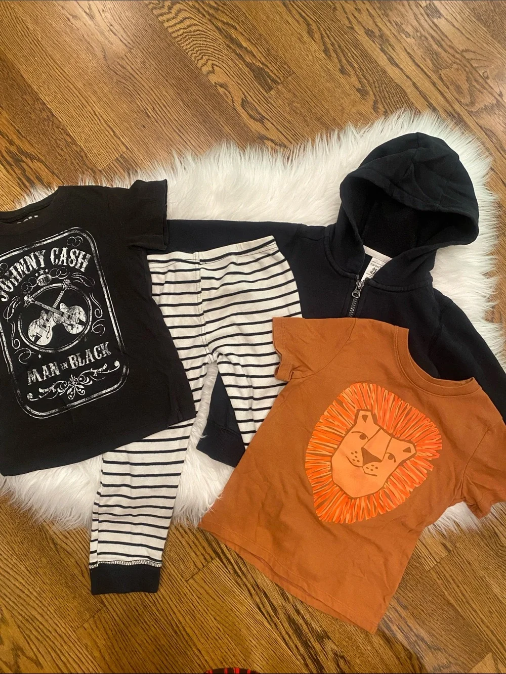 Carter's Black Hoodie & Brown Lion Tee Set with Striped Pants